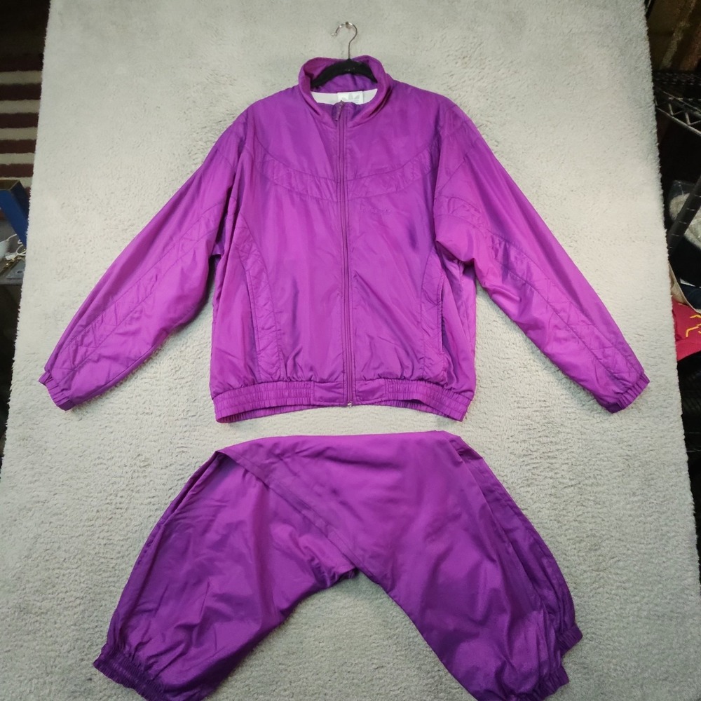VTG Adidas Trefoil Tracksuit Womens M Purple Nylon Quilted Jacket Pants 90s
